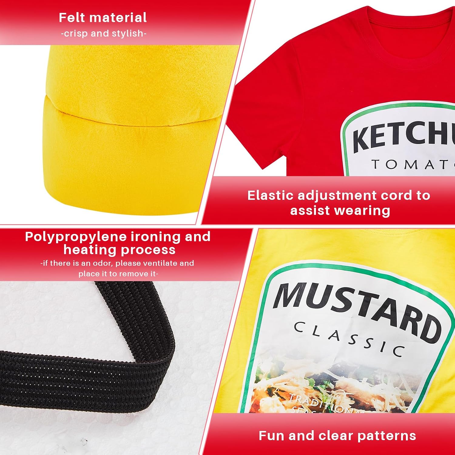 Halloween Yellow Mustard Red Ketchup Costume Matching Group T-shirt and Hat Halloween Couple Costume