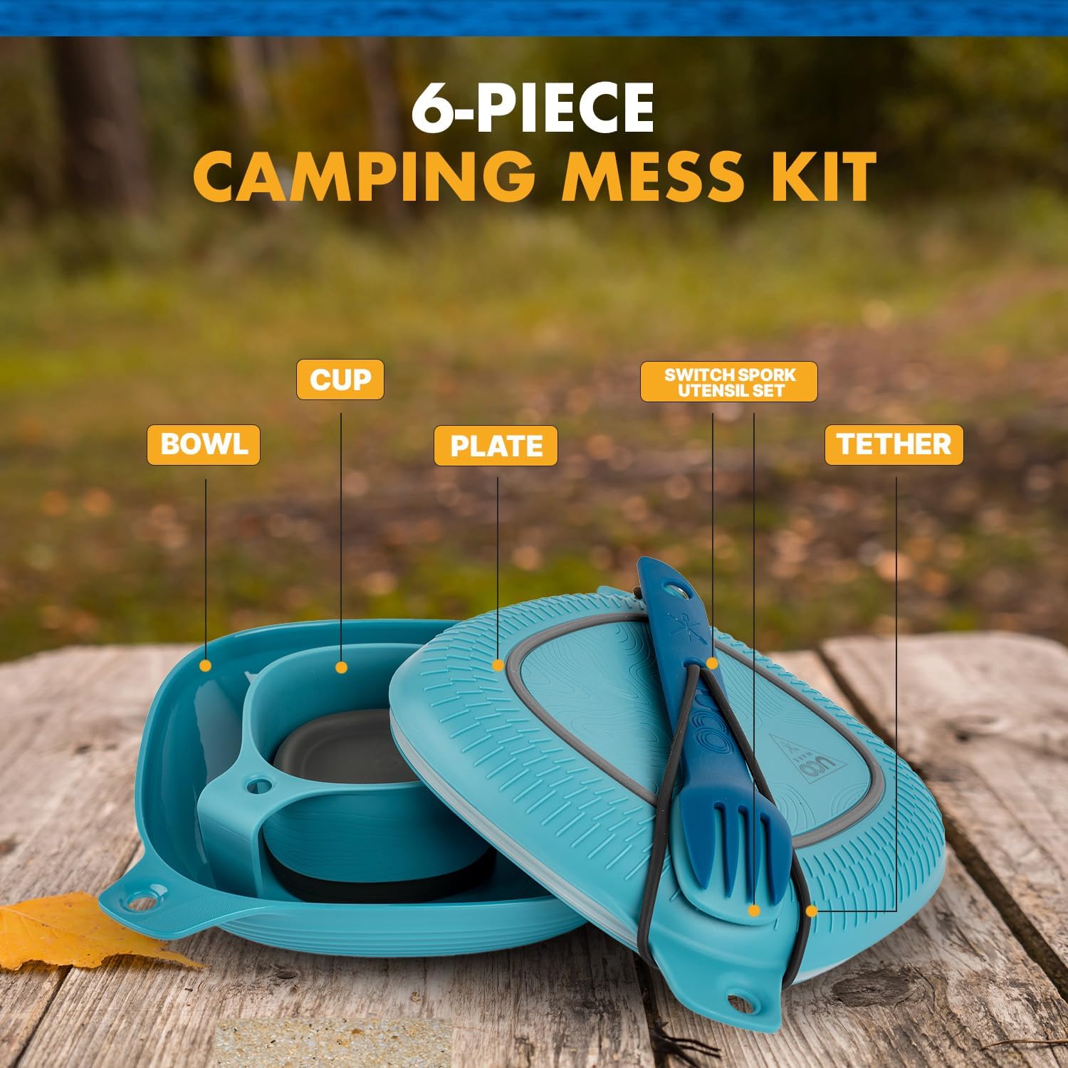 Camping Mess Kit with Bowl, Plate, Collapsible Cup, and Switch Camping Spork
