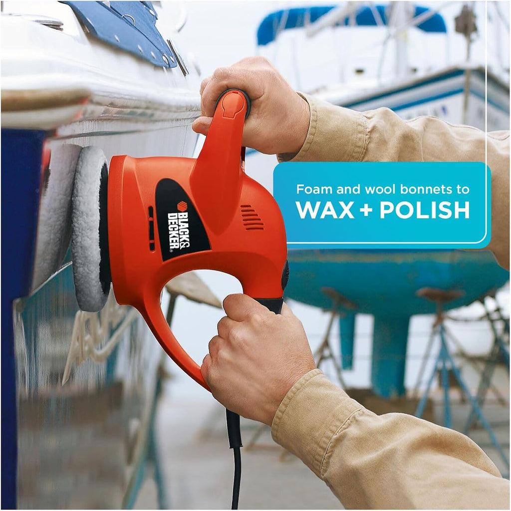 BLACK+DECKER 6" Buffer Polisher, Orbital Car Polisher with Wool and Foam Bonnets (WP900)