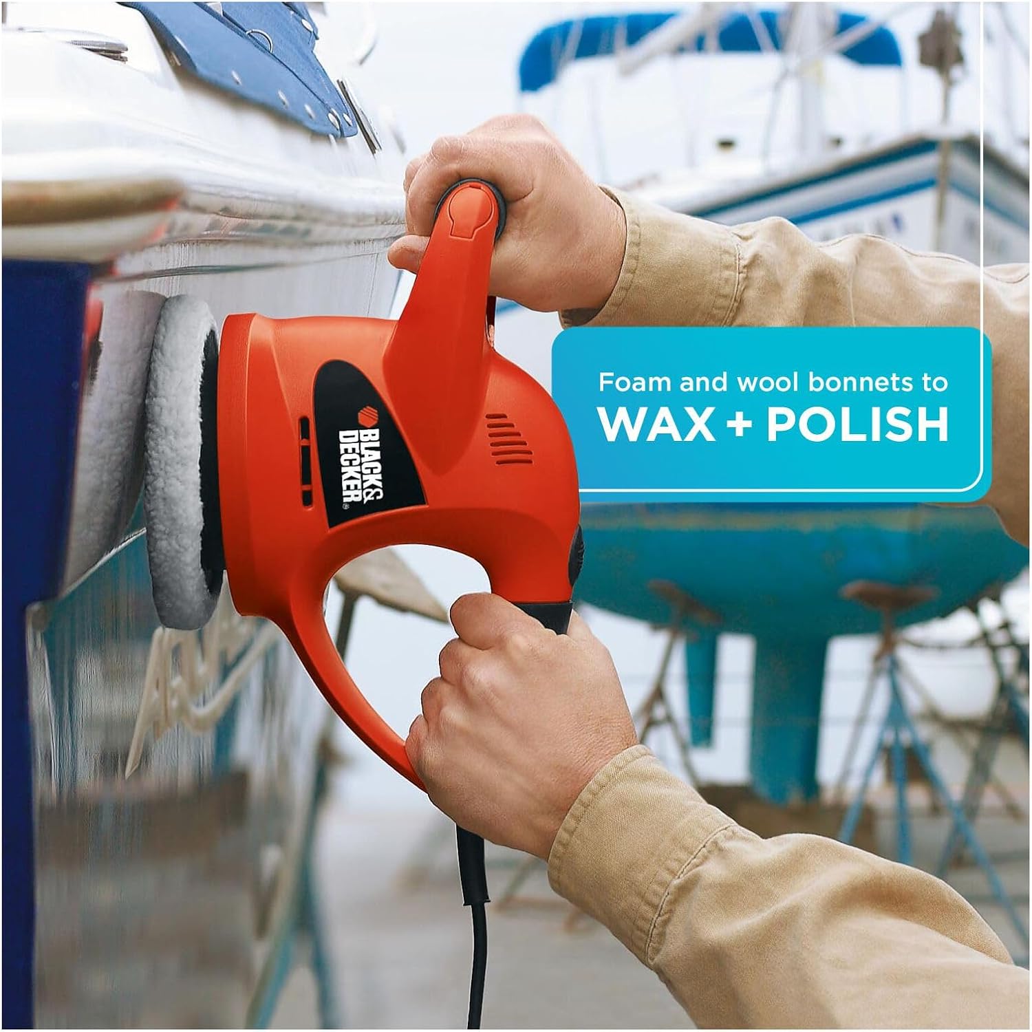 BLACK+DECKER 6" Buffer Polisher, Orbital Car Polisher with Wool and Foam Bonnets (WP900)