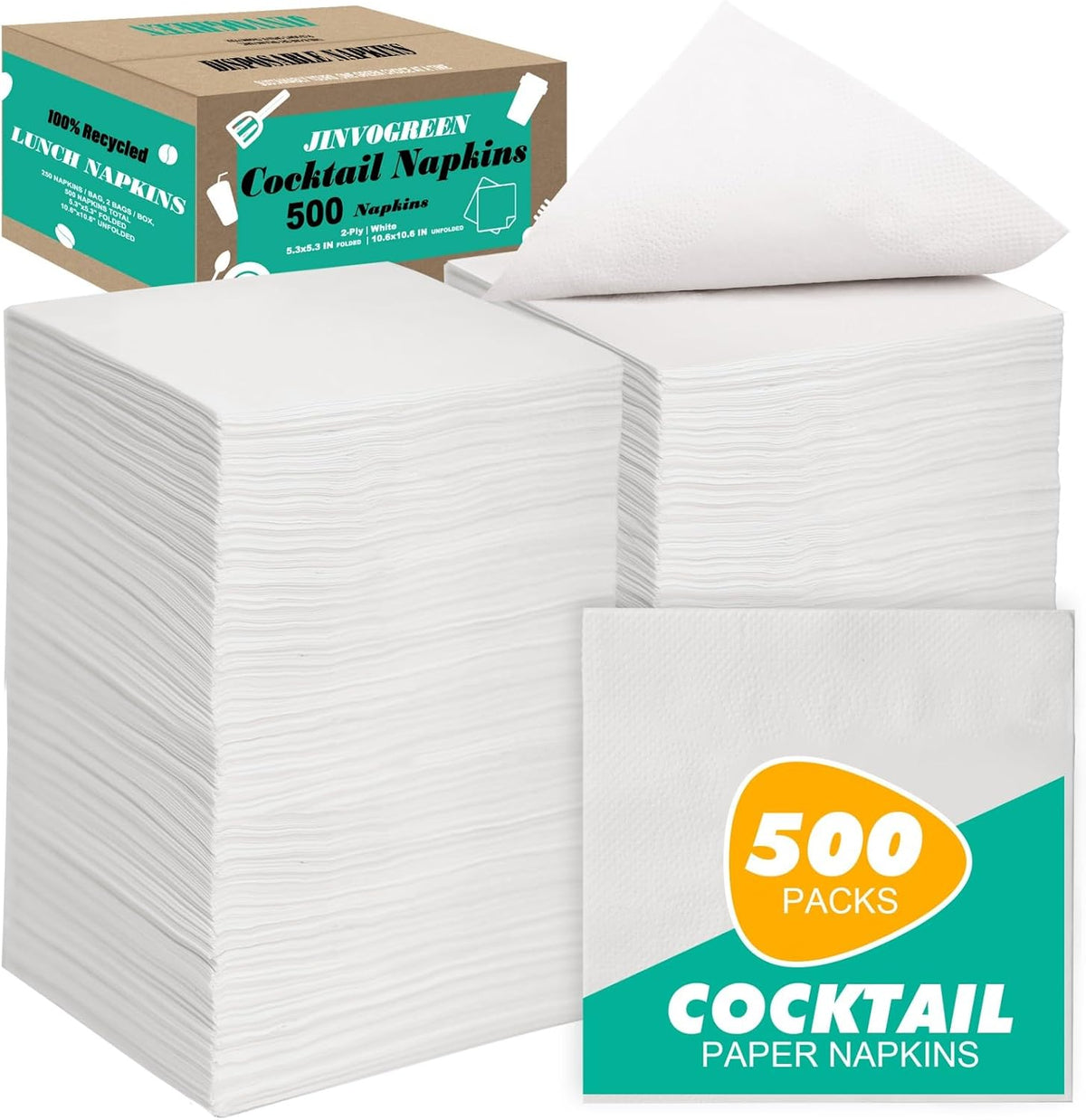 500 Count Cocktail Napkins, White Beverage Napkins, 2-Ply