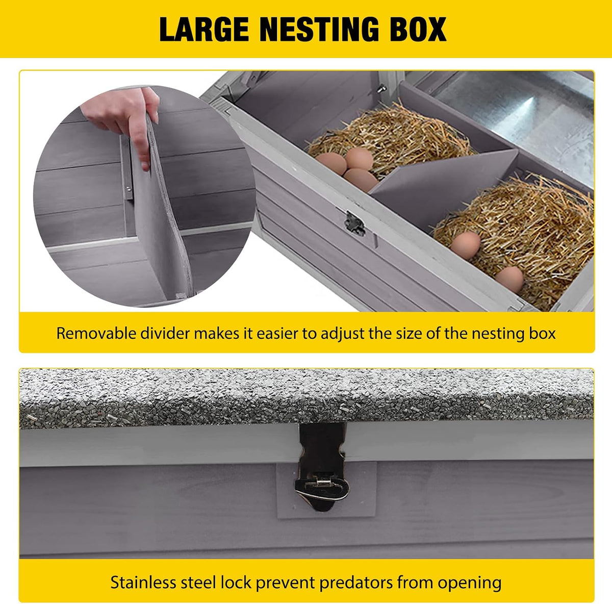 Wooden Chicken Coop, Large Chicken Tractor with Wheels, Weatherproof Hen House with Nest Box and Removable Tray