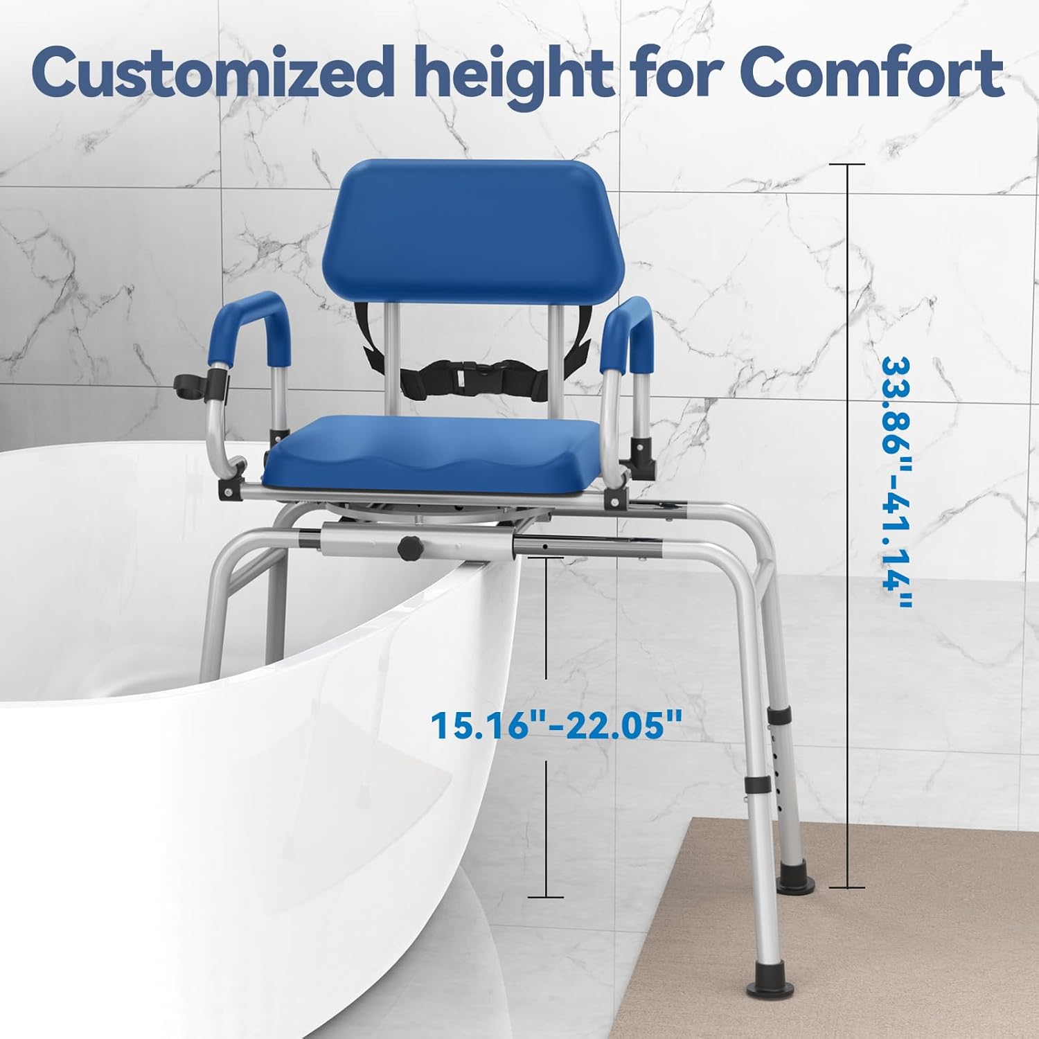 FSA/HSA Eligible Sliding Shower Chair Tub Transfer Bench for Bathtub with Swivel Seat, Padded Shower Bench with