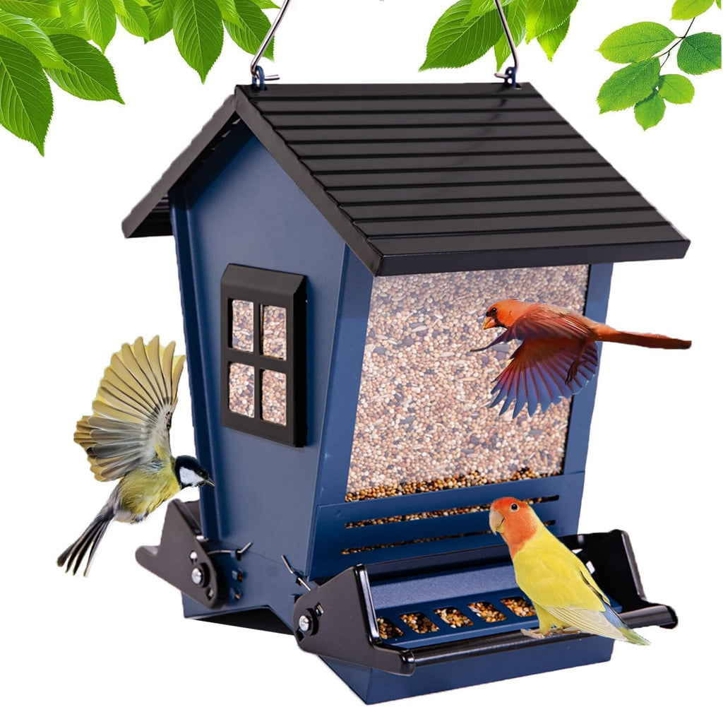 Squirrel Proof Bird Feeders for Outdoors with Weight-Activated, Metal 5LB Large Wild Bird Feeders for Cardinals,Blue
