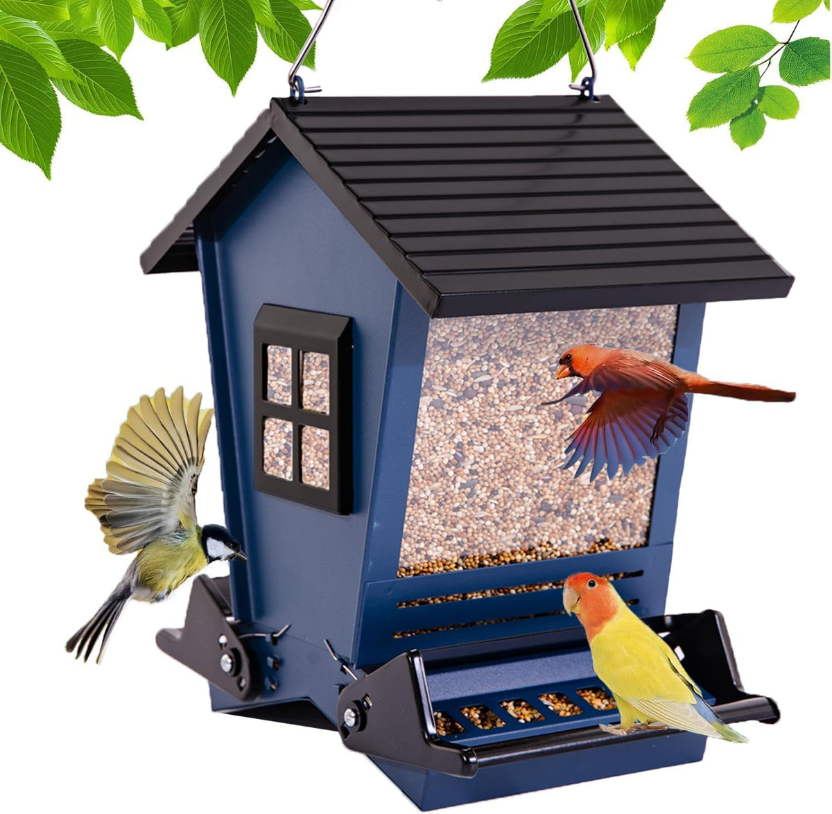 Squirrel Proof Bird Feeders for Outdoors with Weight-Activated, Metal 5LB Large Wild Bird Feeders for Cardinals,Blue