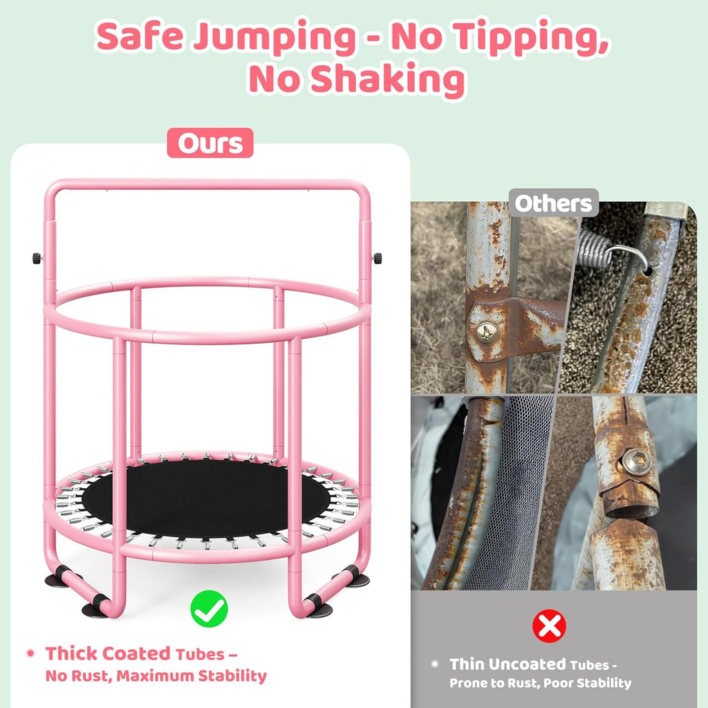 55" Trampoline for Kids with Enclosure, 6-in-1 Toddler Trampoline Indoor Outdoor, Upgrade Full Anti-Rust Tube with