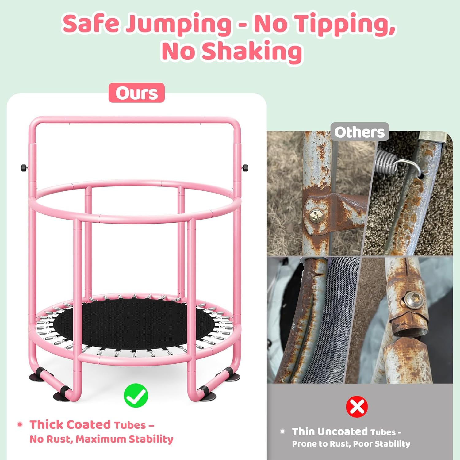 55" Trampoline for Kids with Enclosure, 6-in-1 Toddler Trampoline Indoor Outdoor, Upgrade Full Anti-Rust Tube with