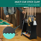 Pool Cue Rack Holder, 10 Cue Stick Stand with Billiard Accessories Storage | Multi-Functional Pool Stick & Billiard