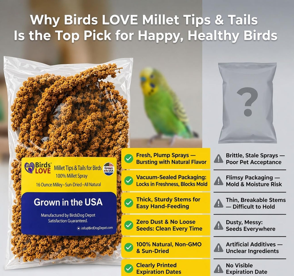 Millet Tips & Tails for Birds – Premium Spray Millet Treat, Grown in the USA – Natural & Healthy Bird Food for