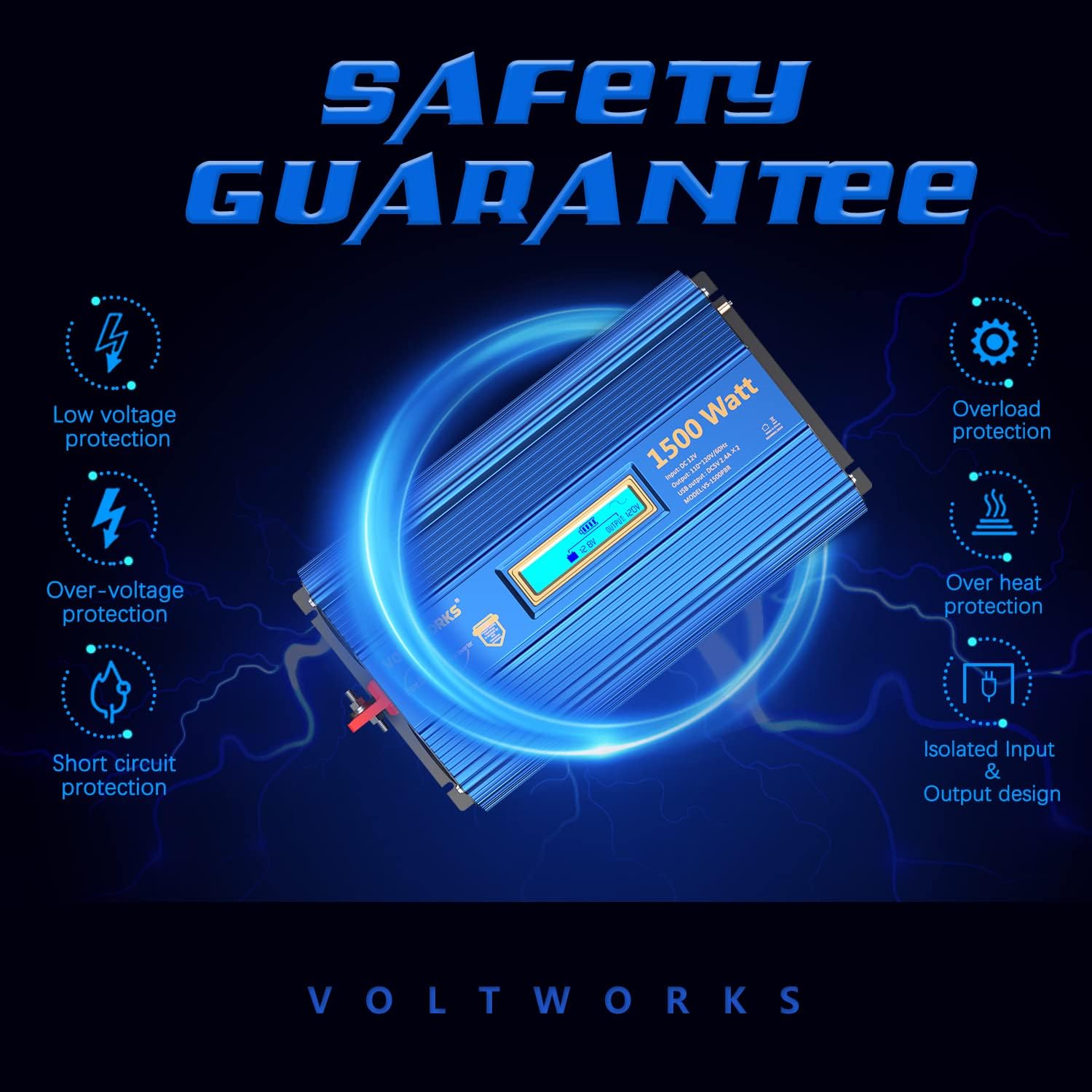 1500Watt Pure Sine Wave Inverter 12V DC to 110V 120V AC Power Inverter | Remote Control LCD Display and 2x2.4A USB