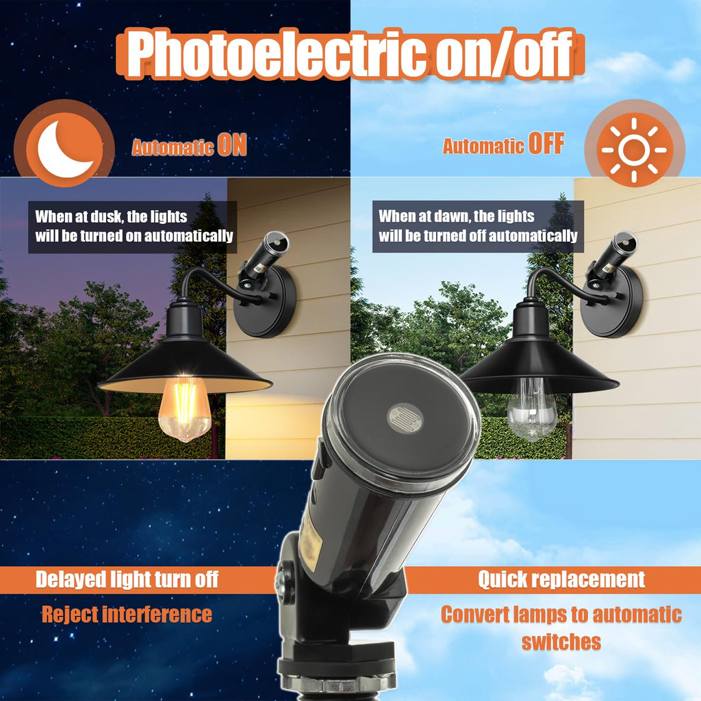 JAMHER 3 Pack 120-277V AC Photocell Light Sensor Light Control Sensor Button Switch IP65 Dusk to Dawn Sensor for Outdoor Lighting Photoelectric Switch with Automatic Illumination Detection Circuit