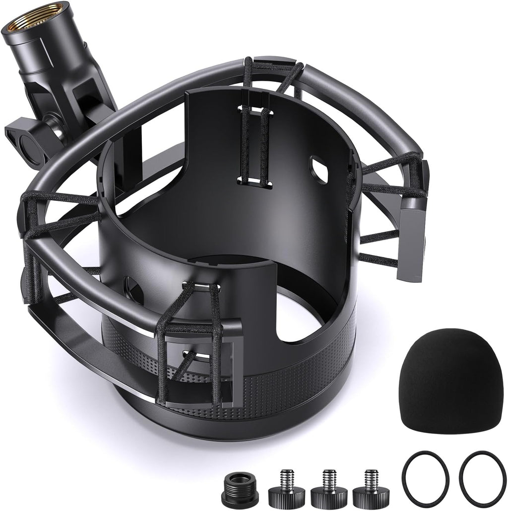 Custom Built Shock Mount with Pop Filter for Blue Yeti Microphones, Black | Metal Outer Ring, Anti-Vibration