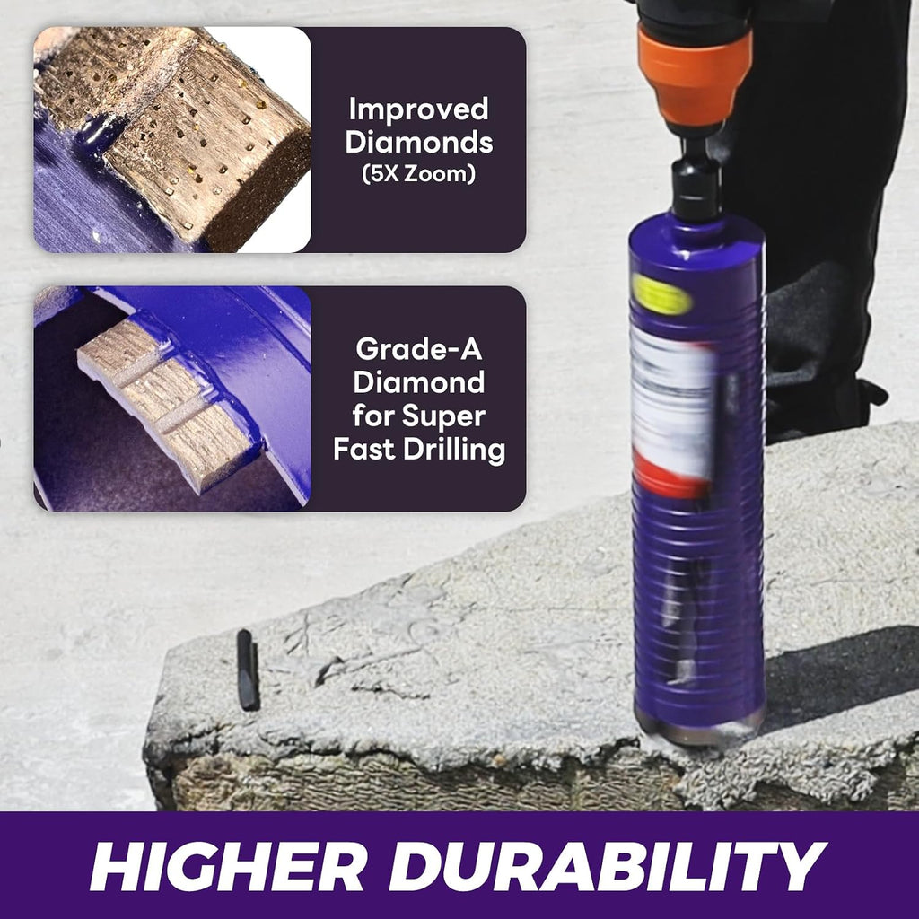 1-1/2" Core Drill Bit with Pilot Bit & Adapters(SDS Plus and 1/2" Hex), 5/8"-11 Thread, 9.5" Depth, Upgraded-Welded