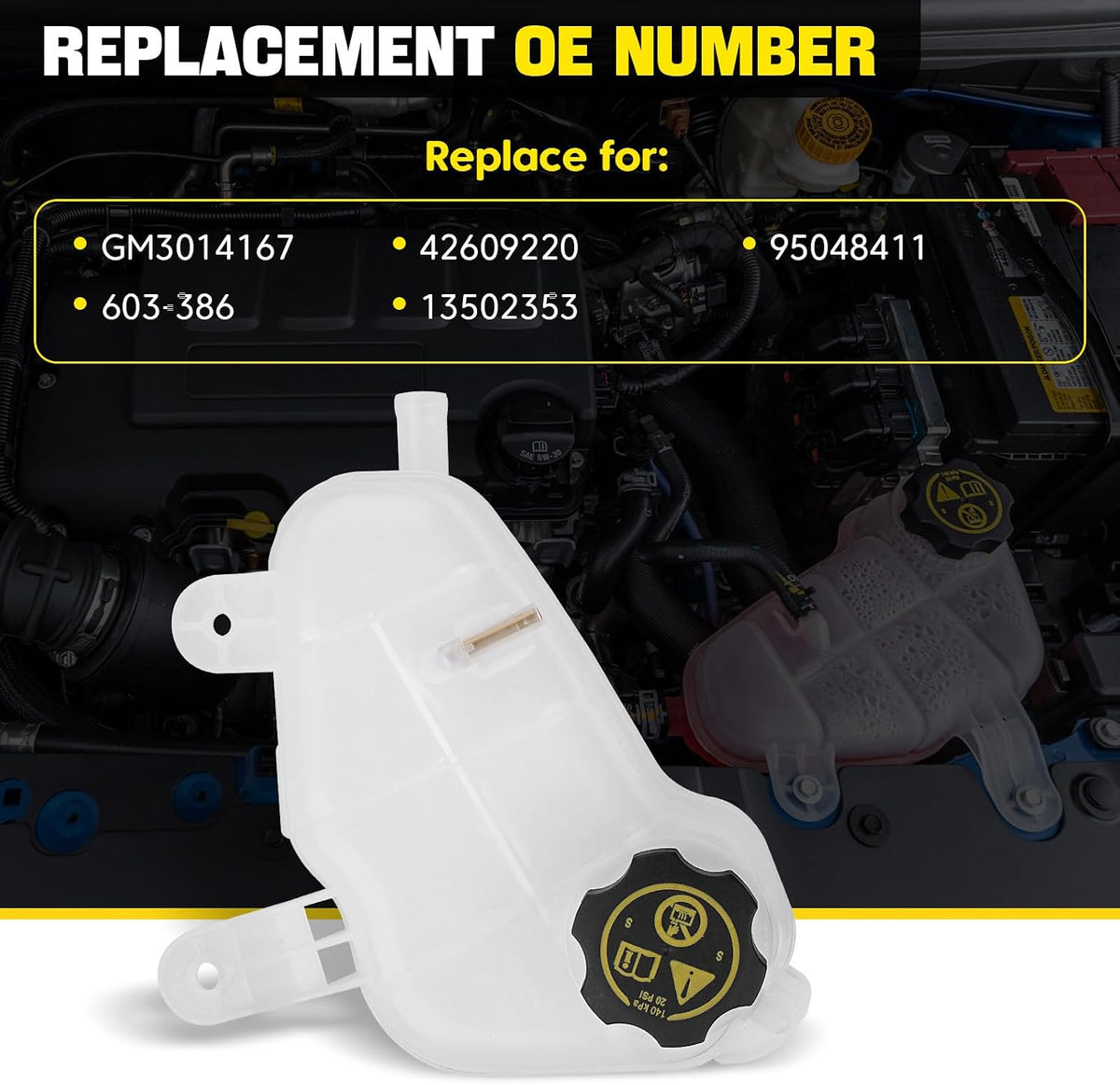 603-386 Front Engine Coolant Reservoir Recovery Tank with Cap Compatible with Chevrolet Chevy Sonic 1.4L 1.6L 1.8L 2012-2020 Replace for GM3014167 95048411 13502353 42609220