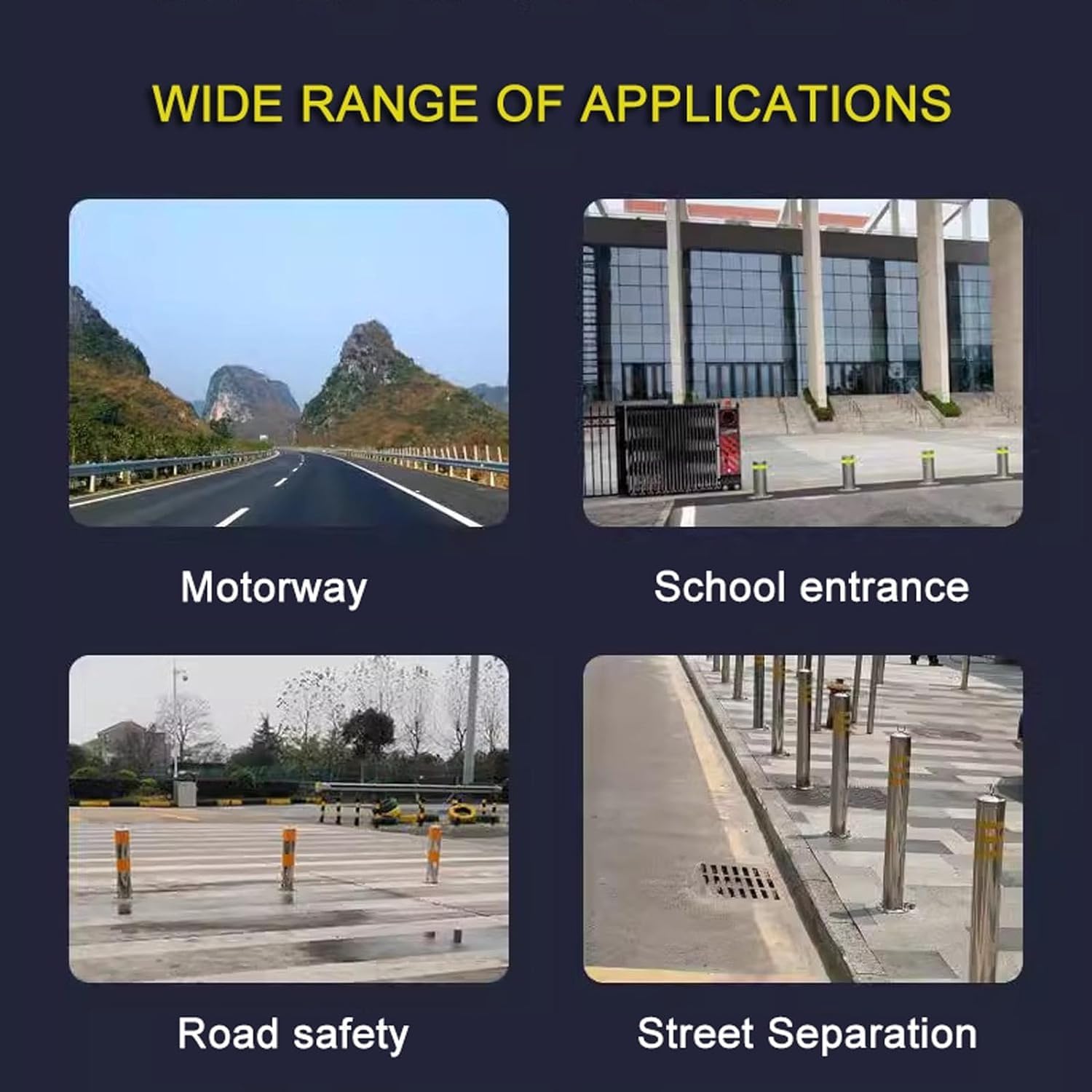 Stainless Steel Parking Barrier Cones & Bollard Posts - Durable Traffic Safety Block for Garage & Bus Stops, 4