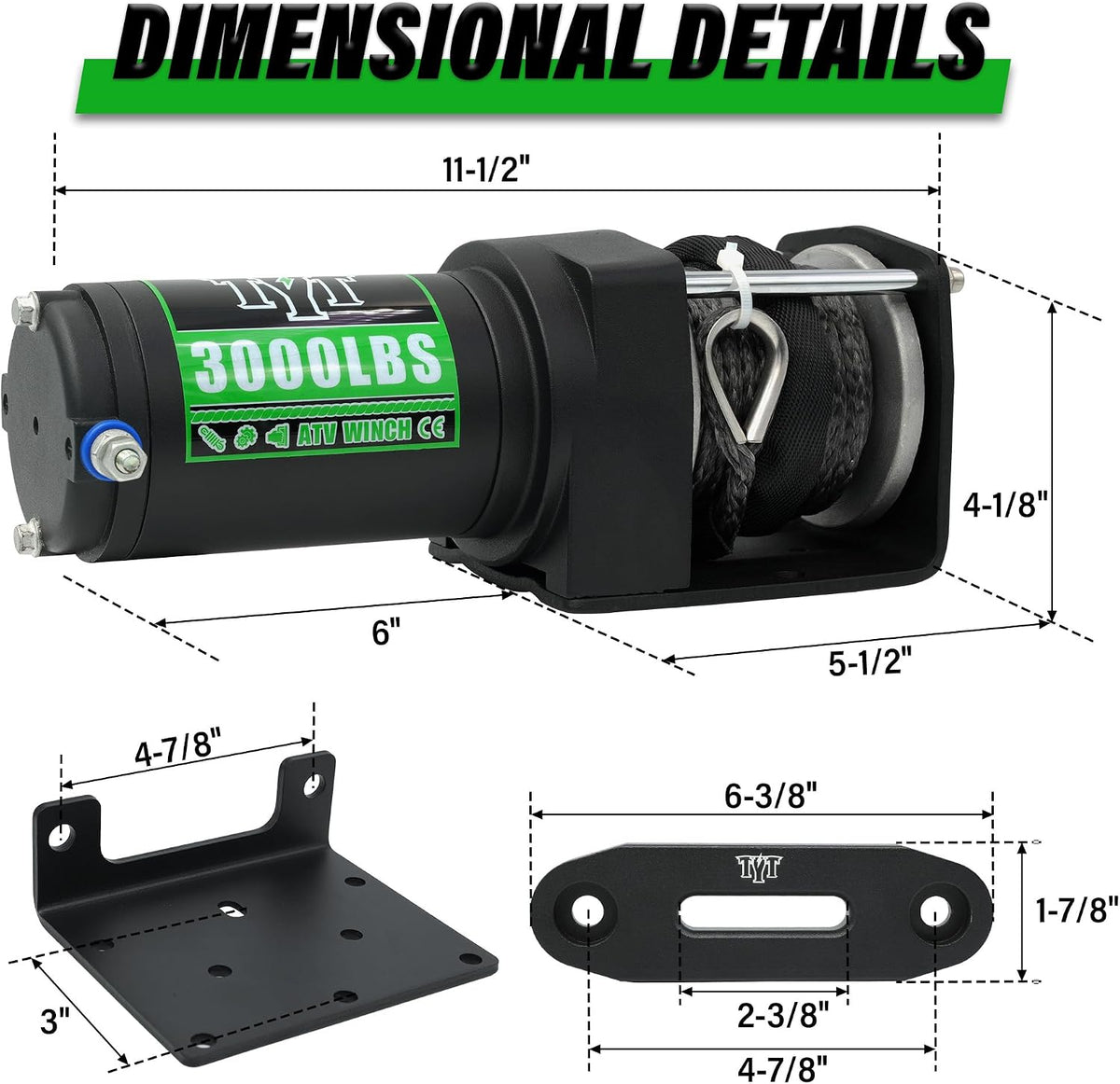 3000 lb ATV Winch with Wireless Remote and Wired Switch,12V DC Electric Winch Synthetic Winch Rope with Fairlead and