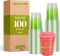 Eco Compostable Plant-Based Clear Plastic Cups 12oz Thick, Reusable, Disposable Iced Coffee Cups for Smoothies, Beer