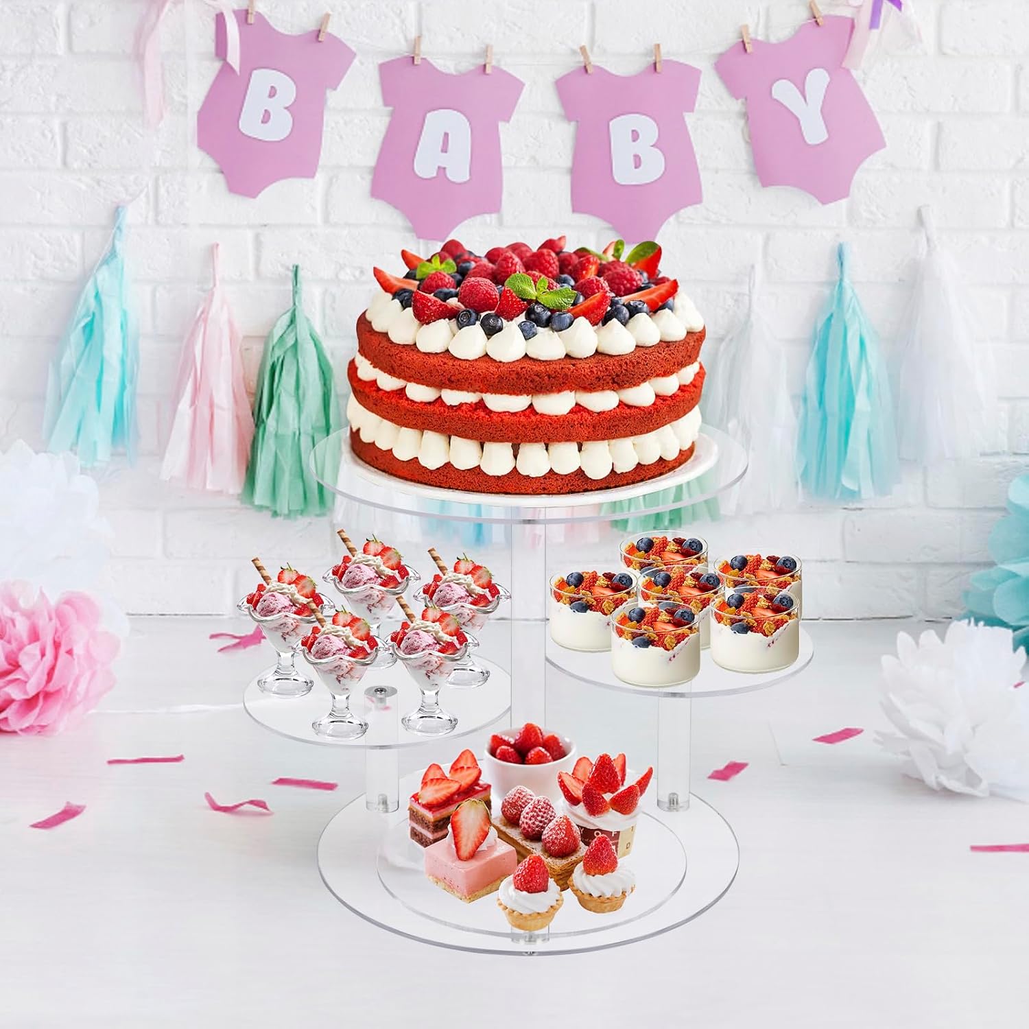 4 Tier Cupcake Stand, Acrylic Cupcake Tower Stands for 50 Cupcakes, Round Dessert Table Display Set Tiered Tray