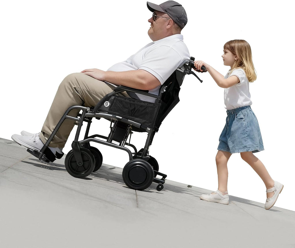 Lightweight Electric Power Assist Transport Wheelchair for Adults, Portable Folding Wheel Chair with Dual 250W