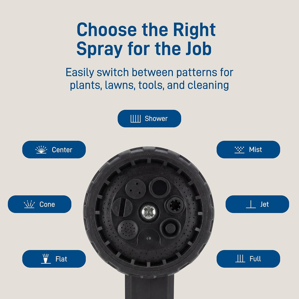 58993 7-Pattern Watering Nozzle with Thumb Control, Black