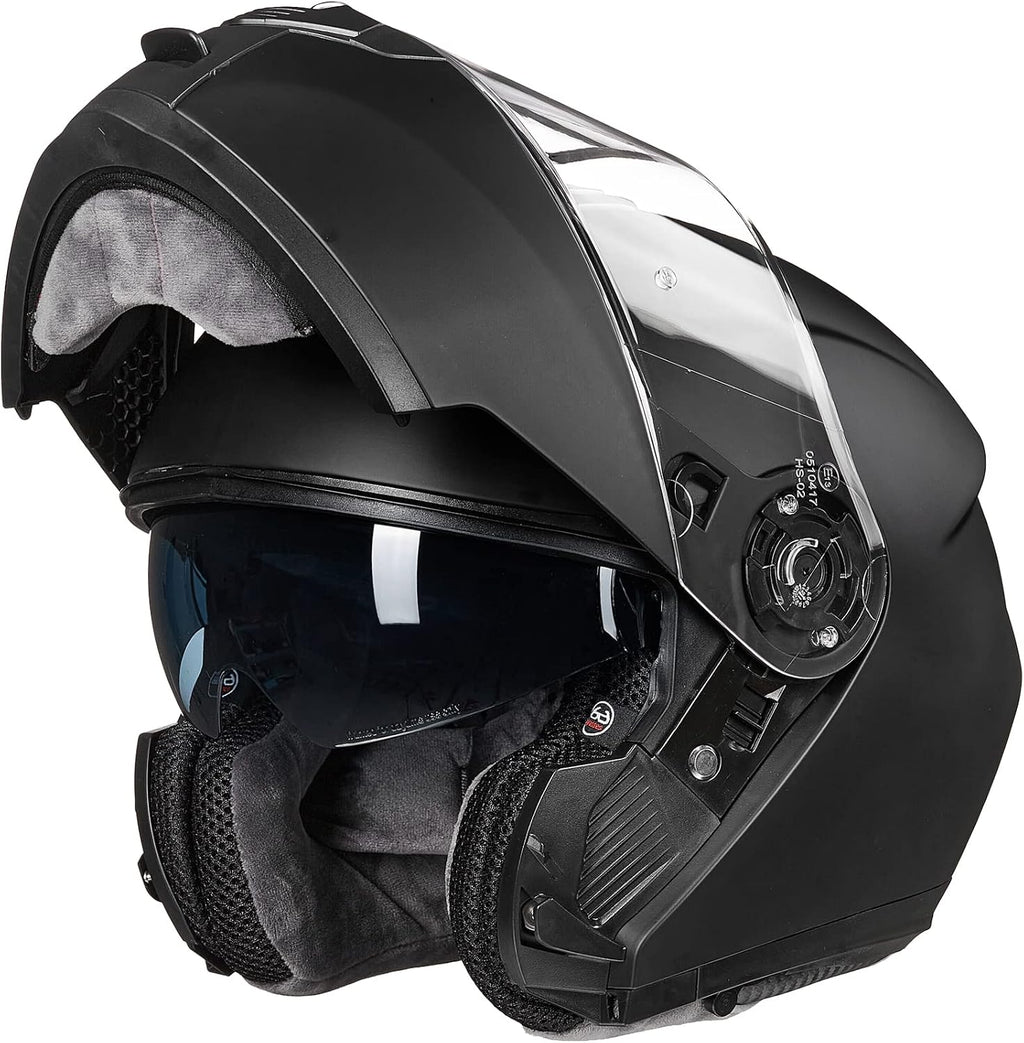 Adult Motorcycle Modular Full Face Helmet Flip up Dual Visor 159(Matte Black,XX-Large)