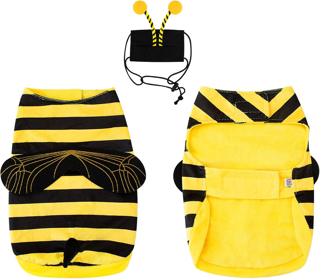 Bee Dog Costume Halloween Dog Costumes for Small Medium Dogs Cats, Bumblebee Pet Outfit with Antenna Hat Funny Pet