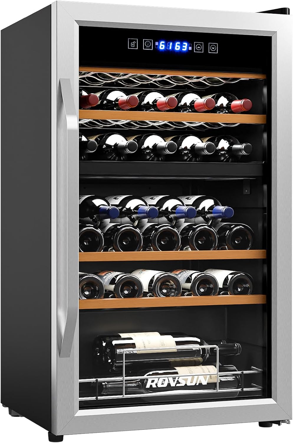 33 Bottle Wine Fridge, Dual Zone Wine and Beverage Refrigerator with Independent Temp Control & LED Control Panel