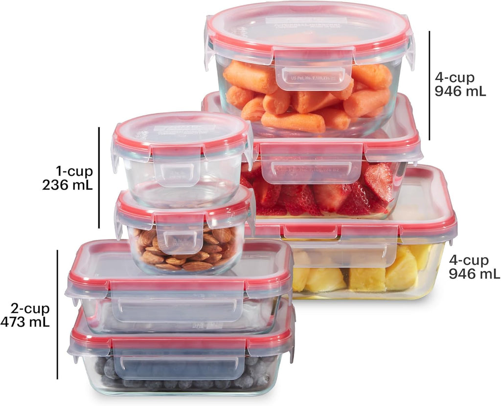 Freshlock (7-Pack) Glass Food Storage Containers Set, (1, 2, 4 Cups) Airtight & Leakproof Plastic Locking Lids