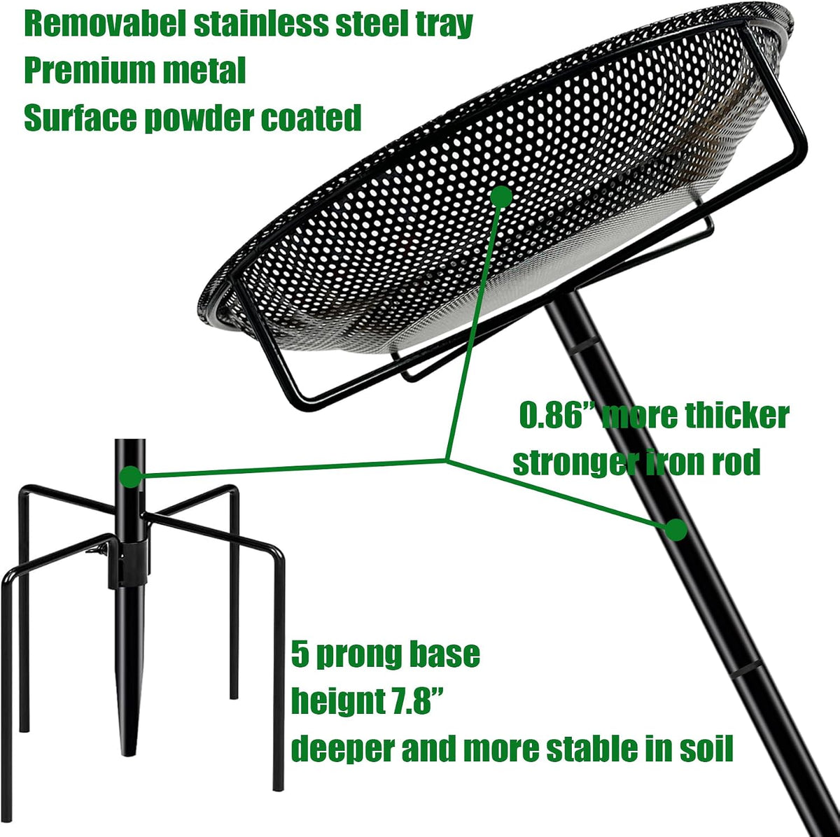 Standing Bird Feeder Tray,11.8" Stainless Steel Large Platform Bird Feeder Mesh Seed Tray with Adjustable Heavy Duty