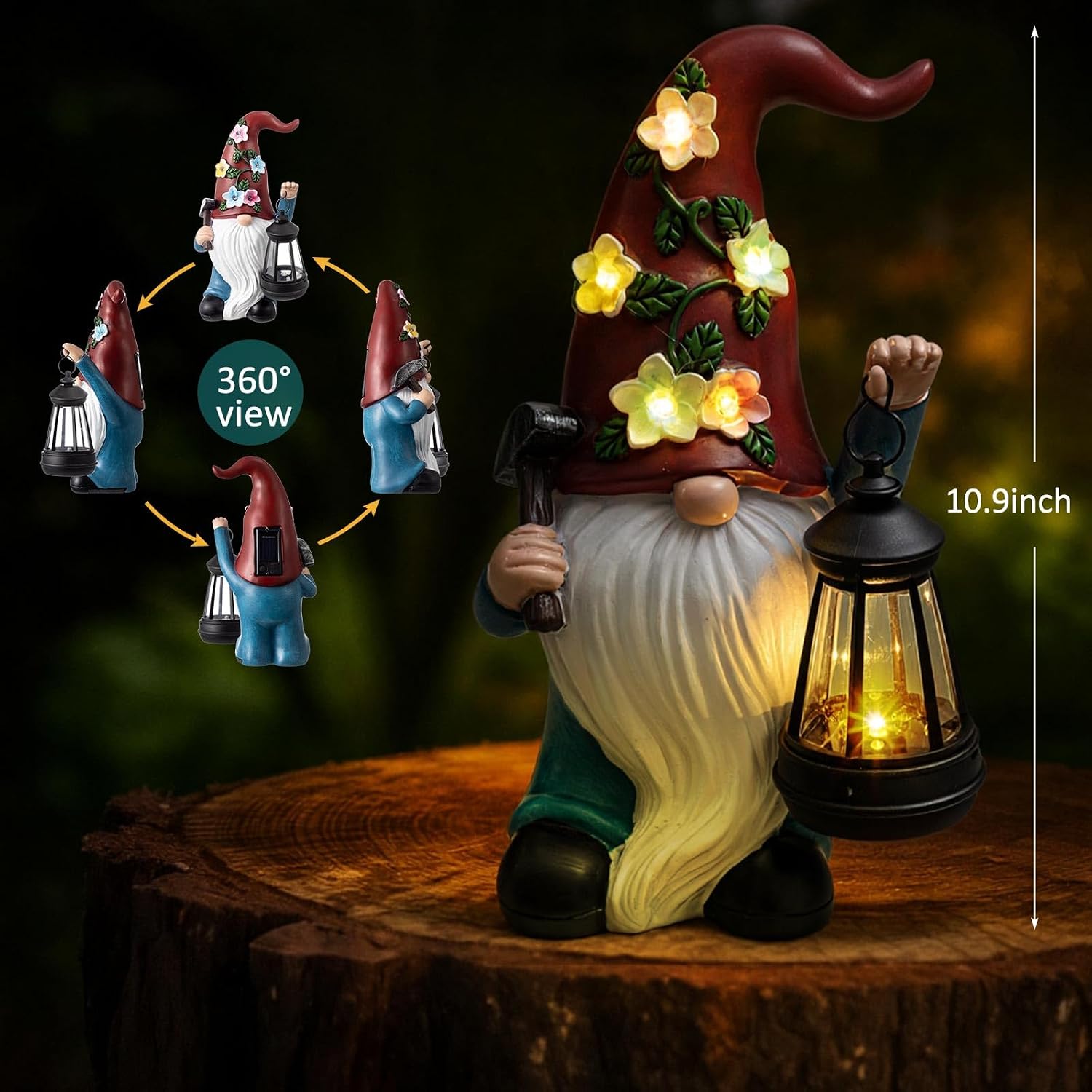 Gnome Hide a Key Outside Figurine Key Hider with Solar Light Yard | Resin Waterproof Garden Statue, Hidden Spare Key