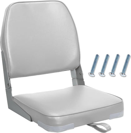 Folding Low Back Gray Boat Seats Fishing Seat Fits Jon Bass | Marine Grade, UV & Tear Resistant, aluminum hinges