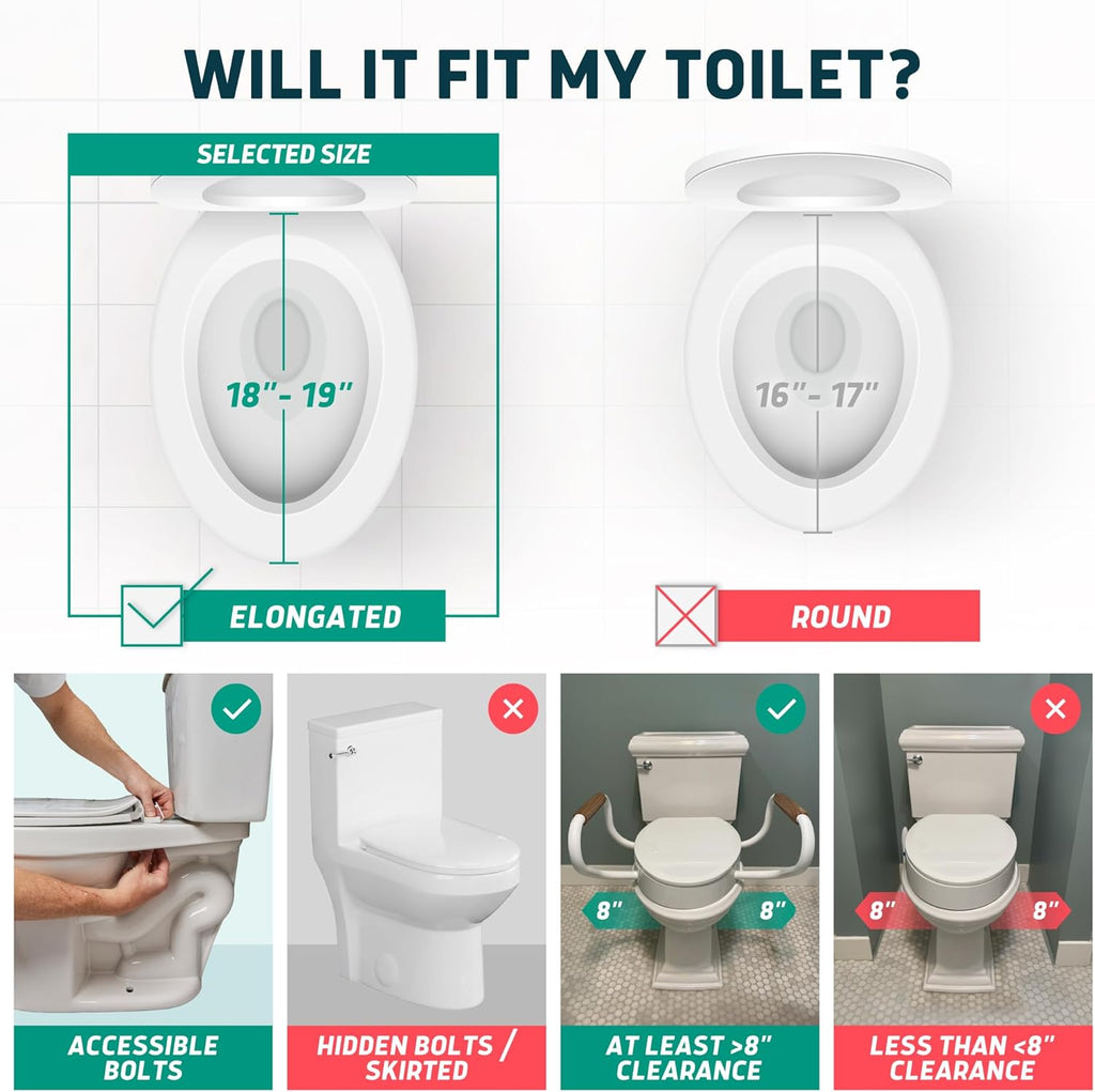 Solva Raised Toilet Seat with Handles - Elongated - Easy to Install Toilet Seat Risers for Seniors - Adds 3 Inches &