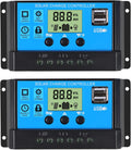 2pcs 30A Solar Charge Controller 12V/ 24V Solar Panel Charge Controller Intelligent Regulator with 5V Dual USB Port
