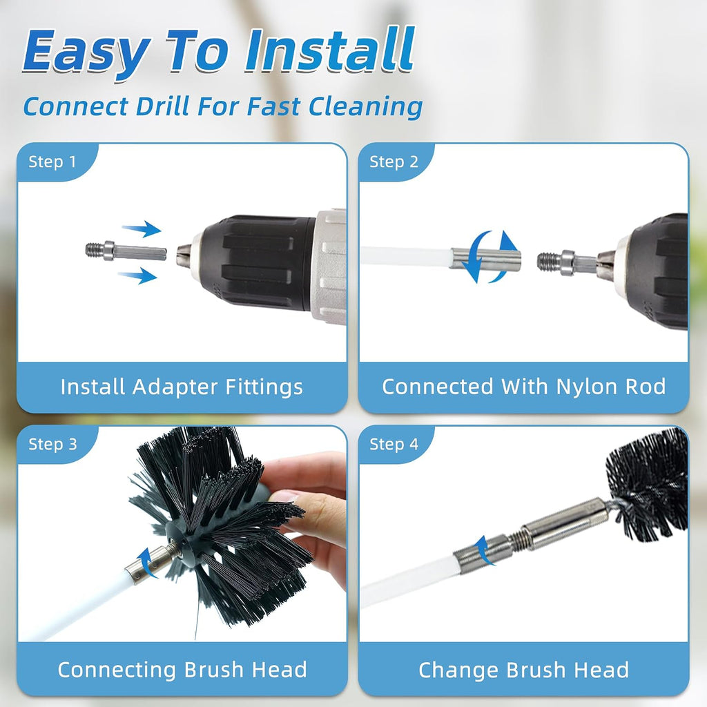 21FT Chimney Brush Kit, Multi-Purpose Dryer Vent Cleaning Brush Kit with 4" Brush Head, Professional Lint Cleaning