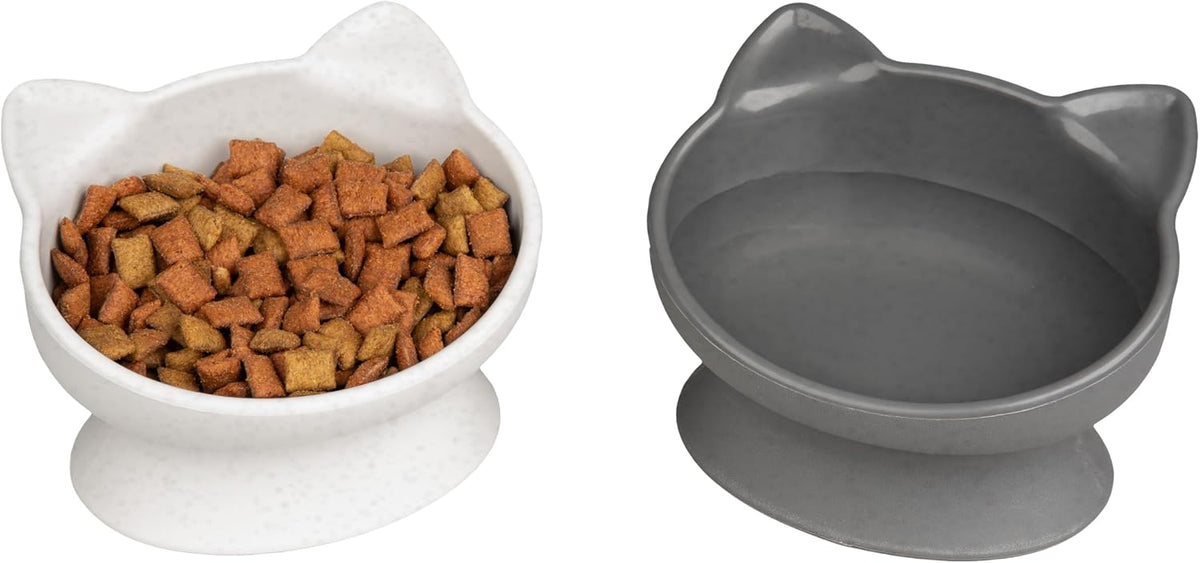 Elevated Cat Bowls (Set of 2), Whisker-Friendly Raised Cat Food & Water Dishes, Modern Pedestal Design, Dishwasher