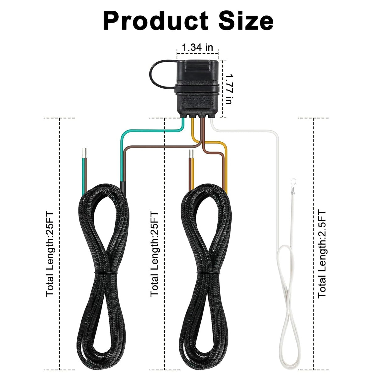 25FT 4 Pin 5 Wire Trailer Wiring Harness Kit, 18 AWG