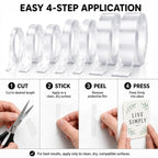7 Rolls Thin Double Sided Tape, Clear Nano Mounting Tape Kit, Multi Sizes