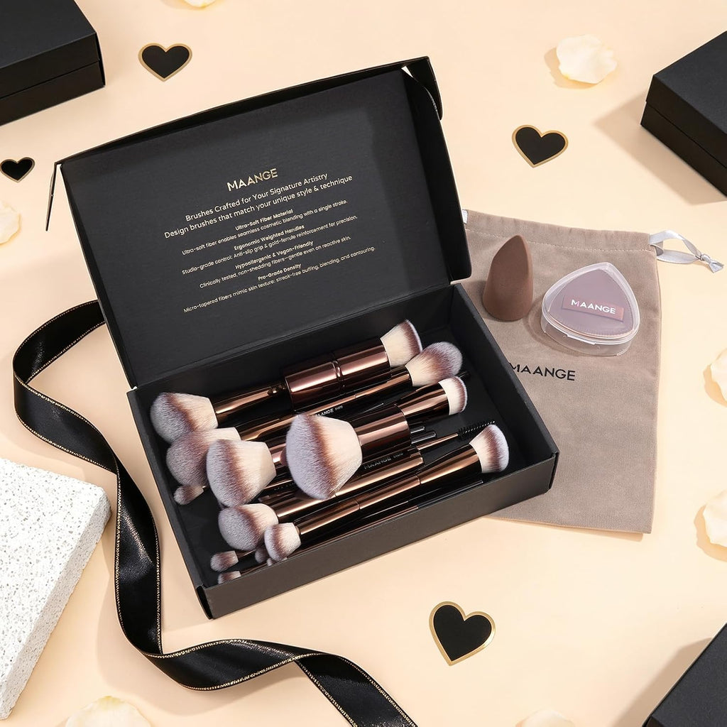 Makeup Brush Set 24 Pcs Double-ended Makeup Brushes Travel Make-up Brush for Liquid Foundation Powder Concealer