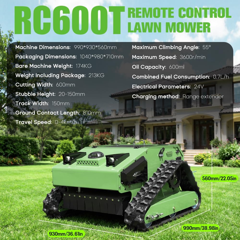 Remote Control Lawn Mower with Enclosed Cabin, 55° Slope Climbing