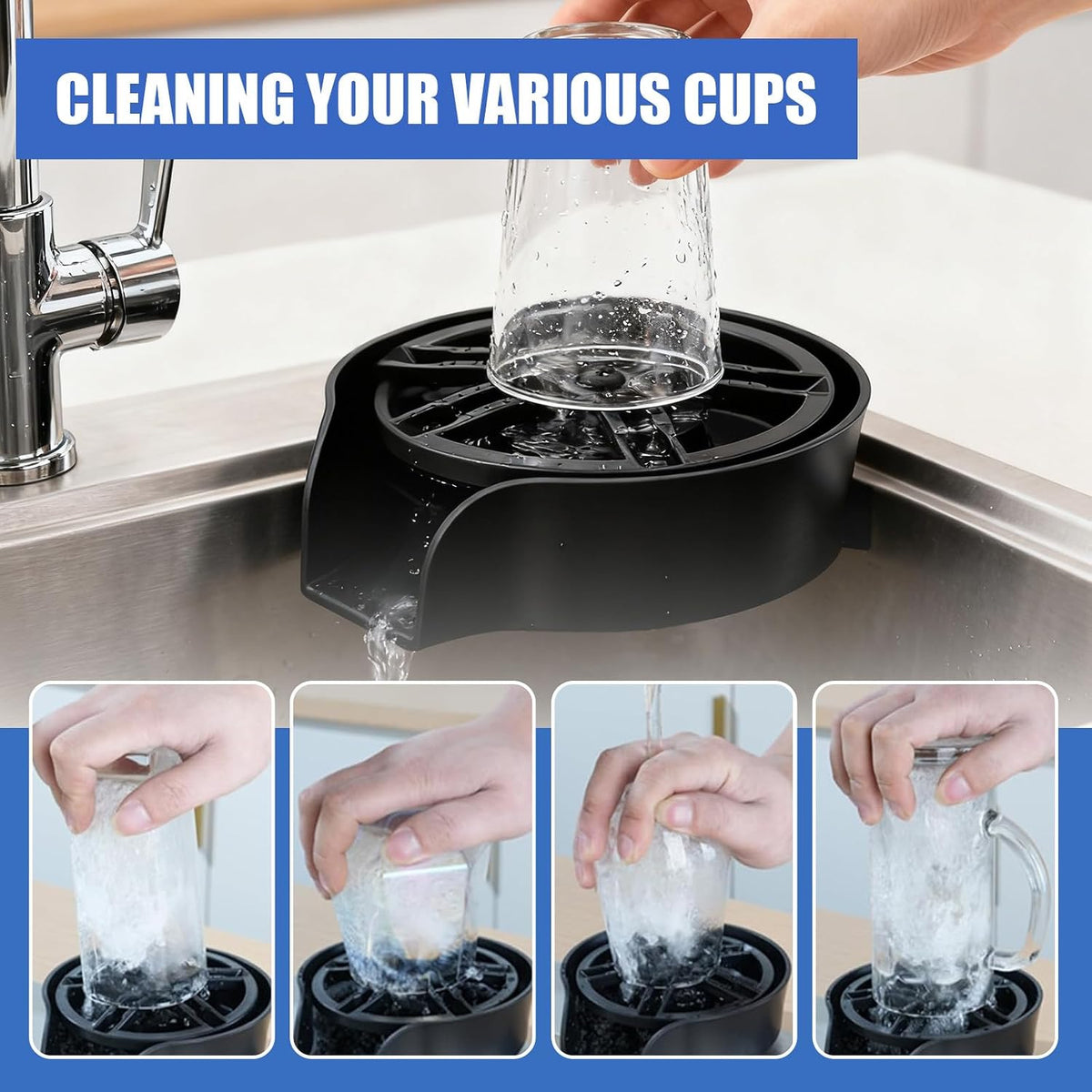Glass Rinser for Kitchen Sink, High Pressure 360 Degree Rotating Glass Rinser with Pull-Out Spray Gun, Cup Washer
