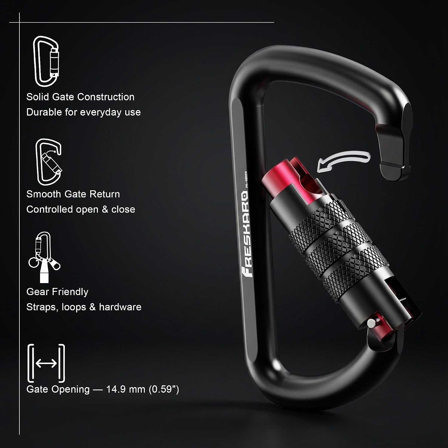 3inch 12kN-2698lbs Auto Locking Carabiner Clips, Solid D Shape, Heavy Duty 7075 Aluminum, Lightweight 1.09oz, Rust