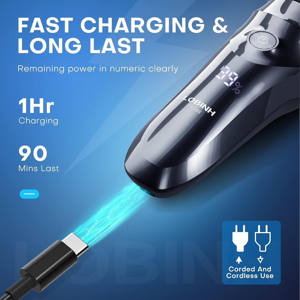 Electric Shaver for Men, 100% Washable Rotary Shaver, Men's Electric Razor | Rechargeable Waterproof, Wet & Dry