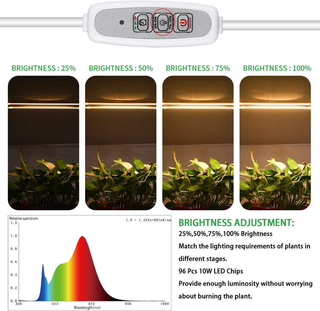 Grow Light Two Heads, Strip Growing Lamp, Full Spectrum Plant Light Strips for Indoor Plants with Auto ON/Off Timer &