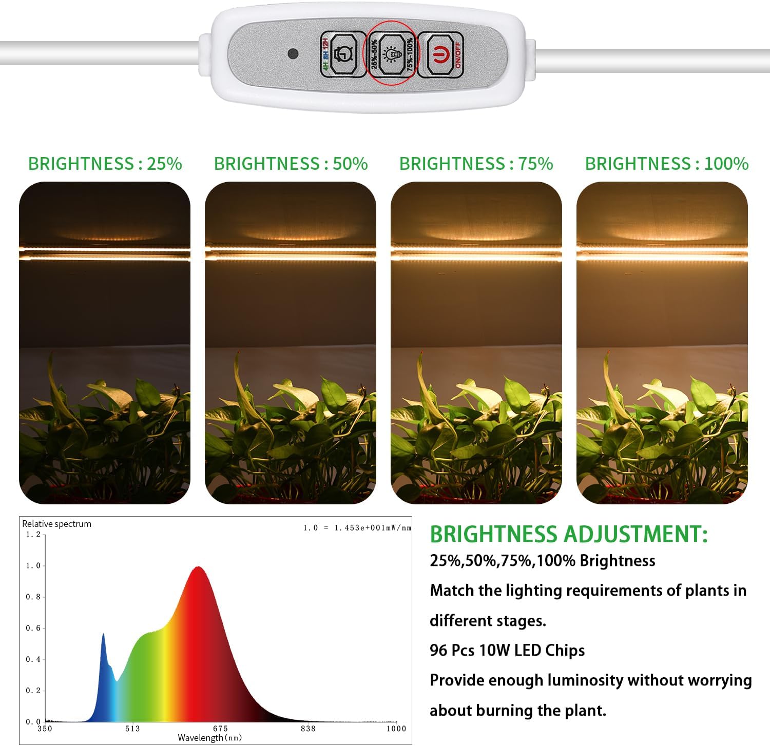 Grow Light Two Heads, Strip Growing Lamp, Full Spectrum Plant Light Strips for Indoor Plants with Auto ON/Off Timer &