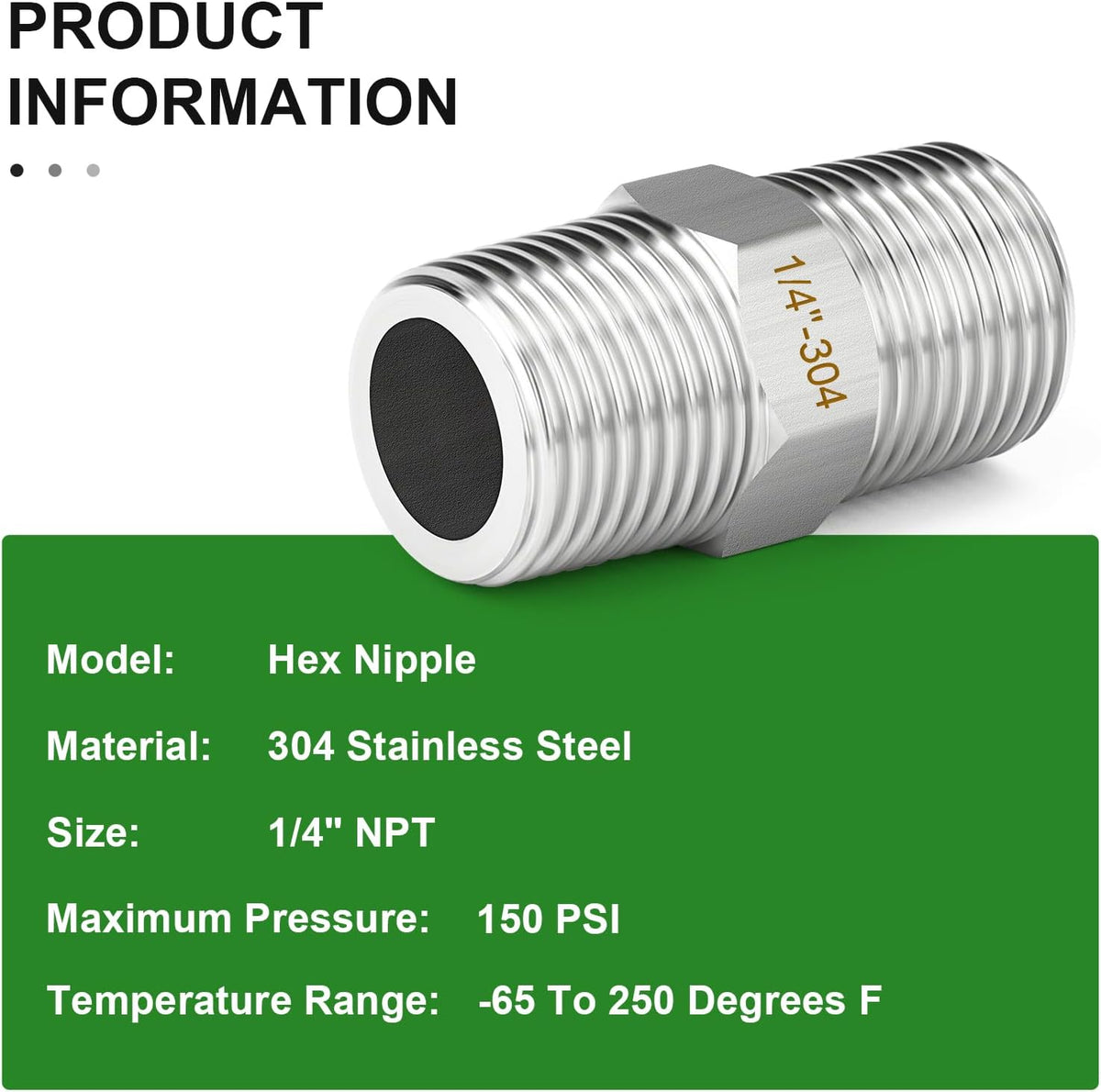 TAISHER 5PCS 304 SS New Hex Nipple,1/4" NPT Male, Pipe Adapter Fitting
