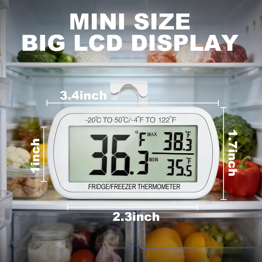Waterproof Refrigerator Fridge Thermometer, Digital Freezer Room Thermometer, Max/Min Record Function Large LCD