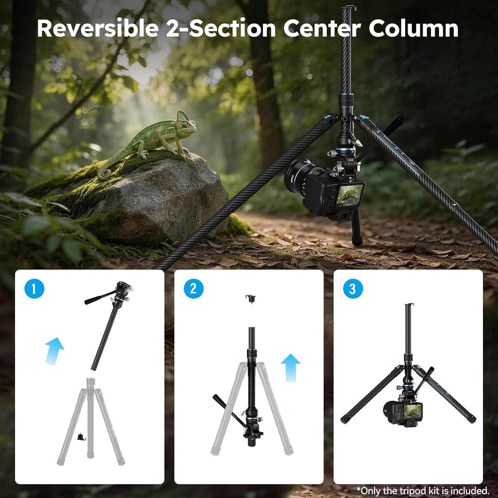 Traveler Air-T Carbon Fiber Travel Tripod, KV-10 Fluid Head, 61" | 8° Leveling Base, 11LB Load, 360° Pan, ±90° Tilt