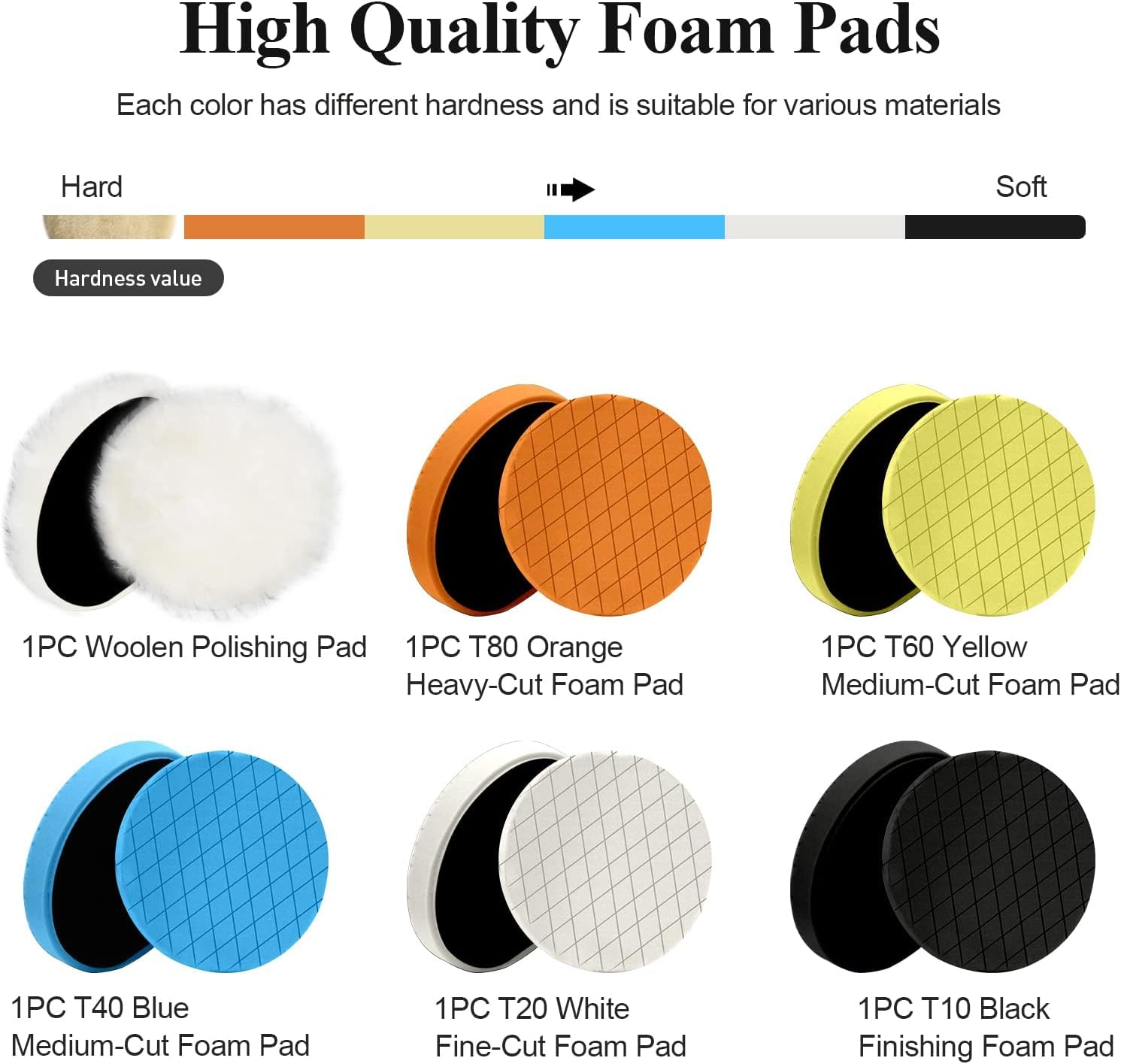 6" Buffing Polishing Pads, 6Pcs 165mm Face for 6Inch Backing Plate | Compound Buffing Sponge and Woolen Pads Cutting
