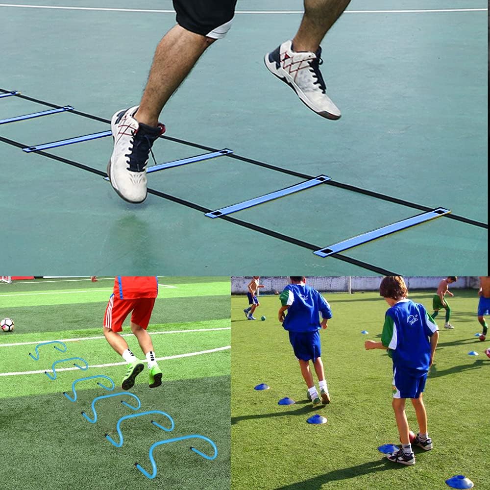 Agility Ladder and Disc Cones Training Set Adjustable Rungs Training Ladder with 10 Plastic Sport Cones for Training