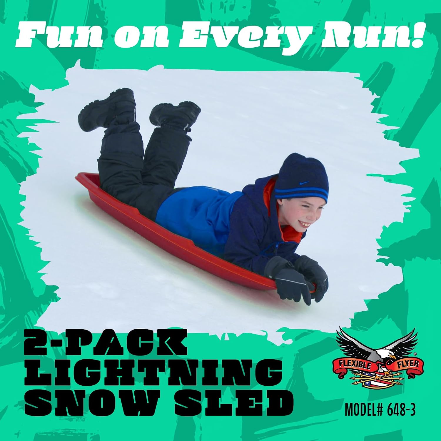 Winter Lightning Snow Sleds for Kids and Adults (Red) - 48 Inch Toboggan Style Plastic Sled with Hard Bottom for